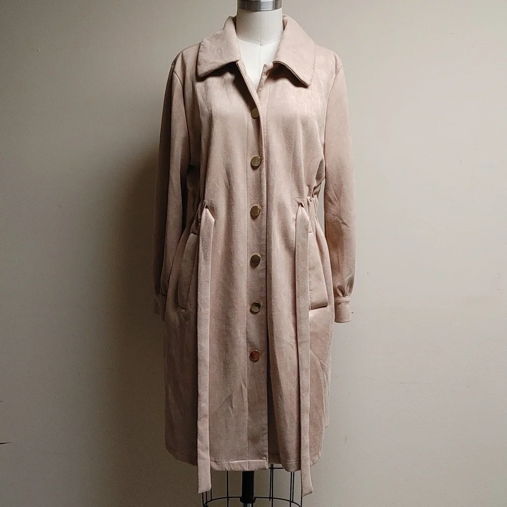 Alice Blue Faux Suede Beige Coat size Large - Picture 5 of 9